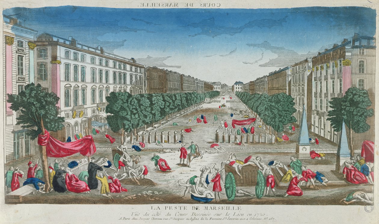 Pohled na Cours Belsunce, Marseille, během moru v roce 1720 od French School