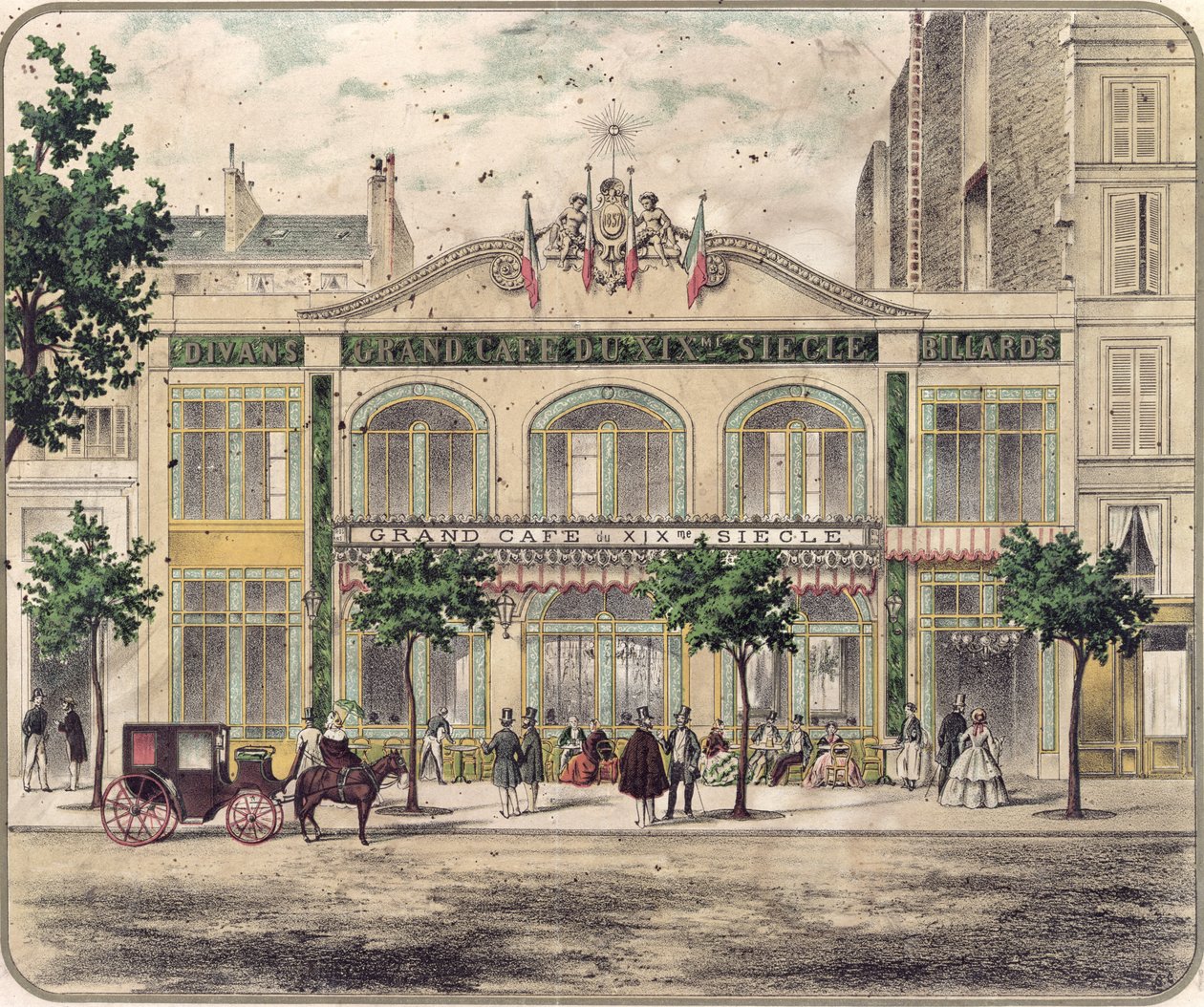 Pohled na Grand Cafe du XIXeme Siecle, Paříž, 1857 od French School