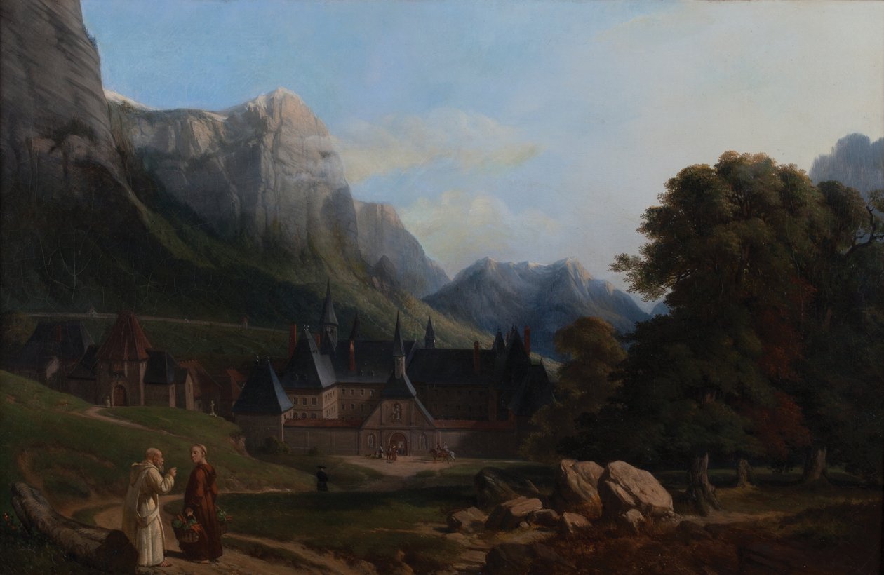 Pohled na klášter Grande Chartreuse (olej na plátně) od French School