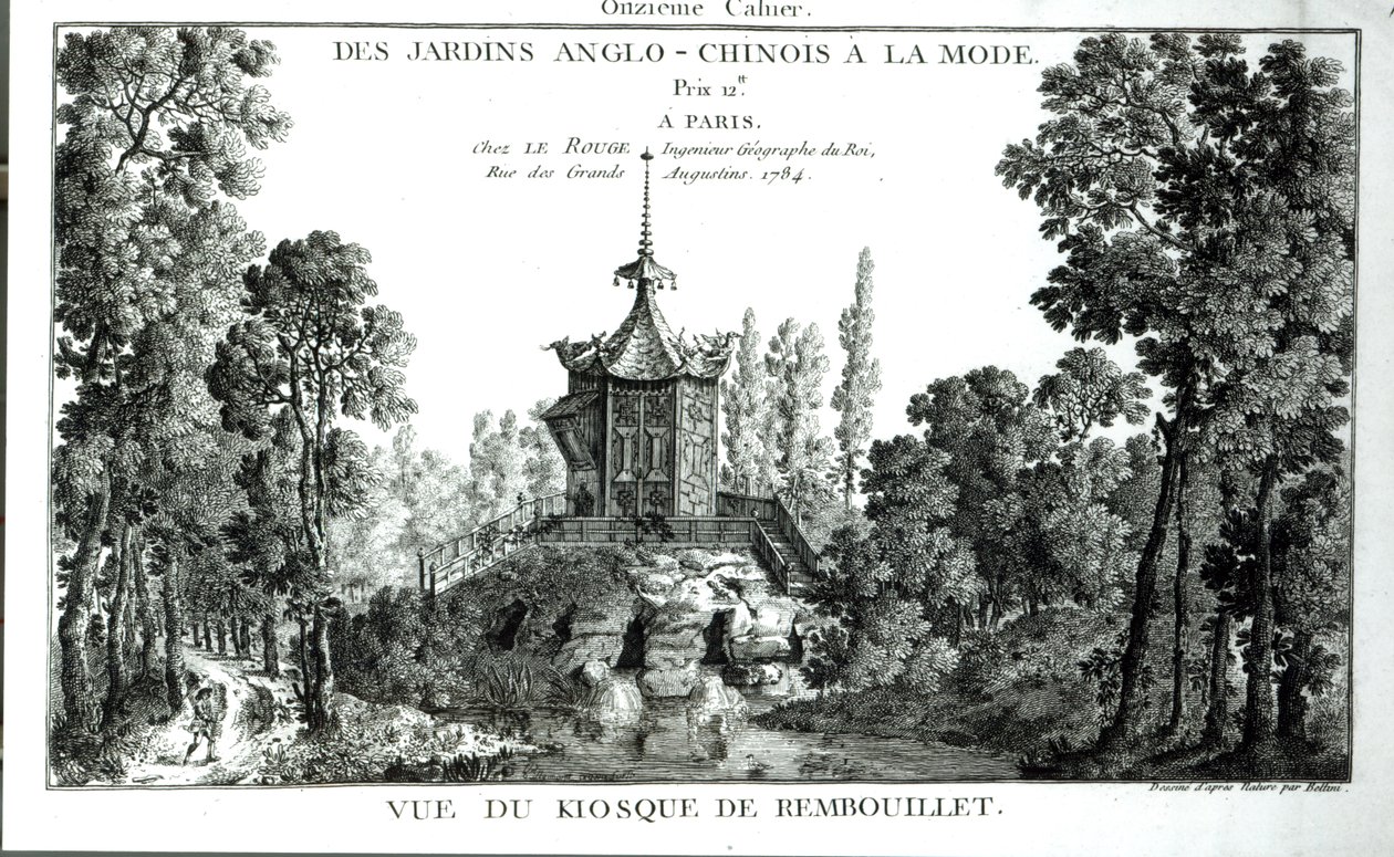 Pohled na kiosek v Rembouillet, z Jardins Anglo-Chinois a la mode od George Louis le Rouge, publikoval 1775-78 od French School