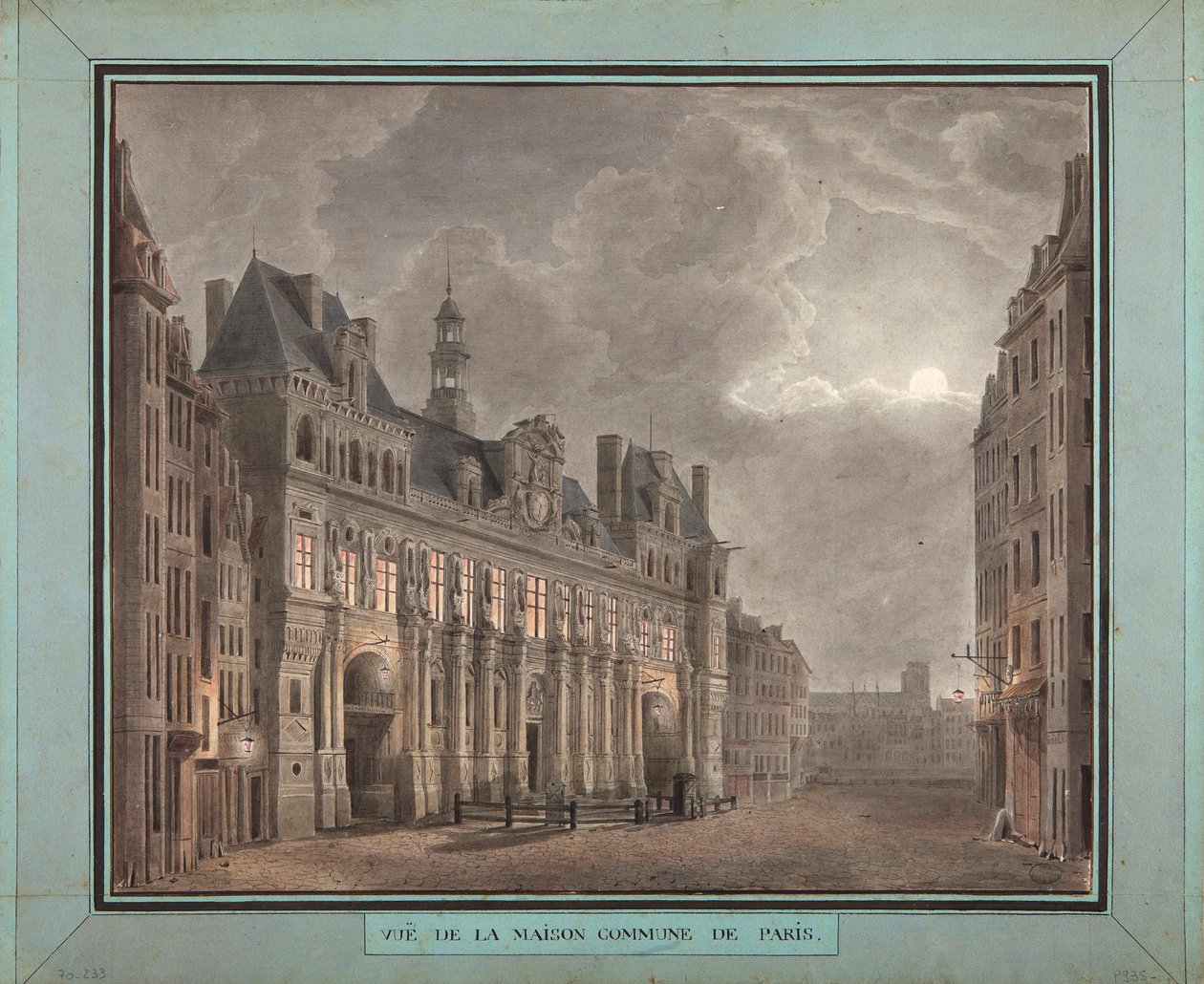 Pohled na Maison Commune of Paris, mezi 1790-95 (wc na papíře) od French School