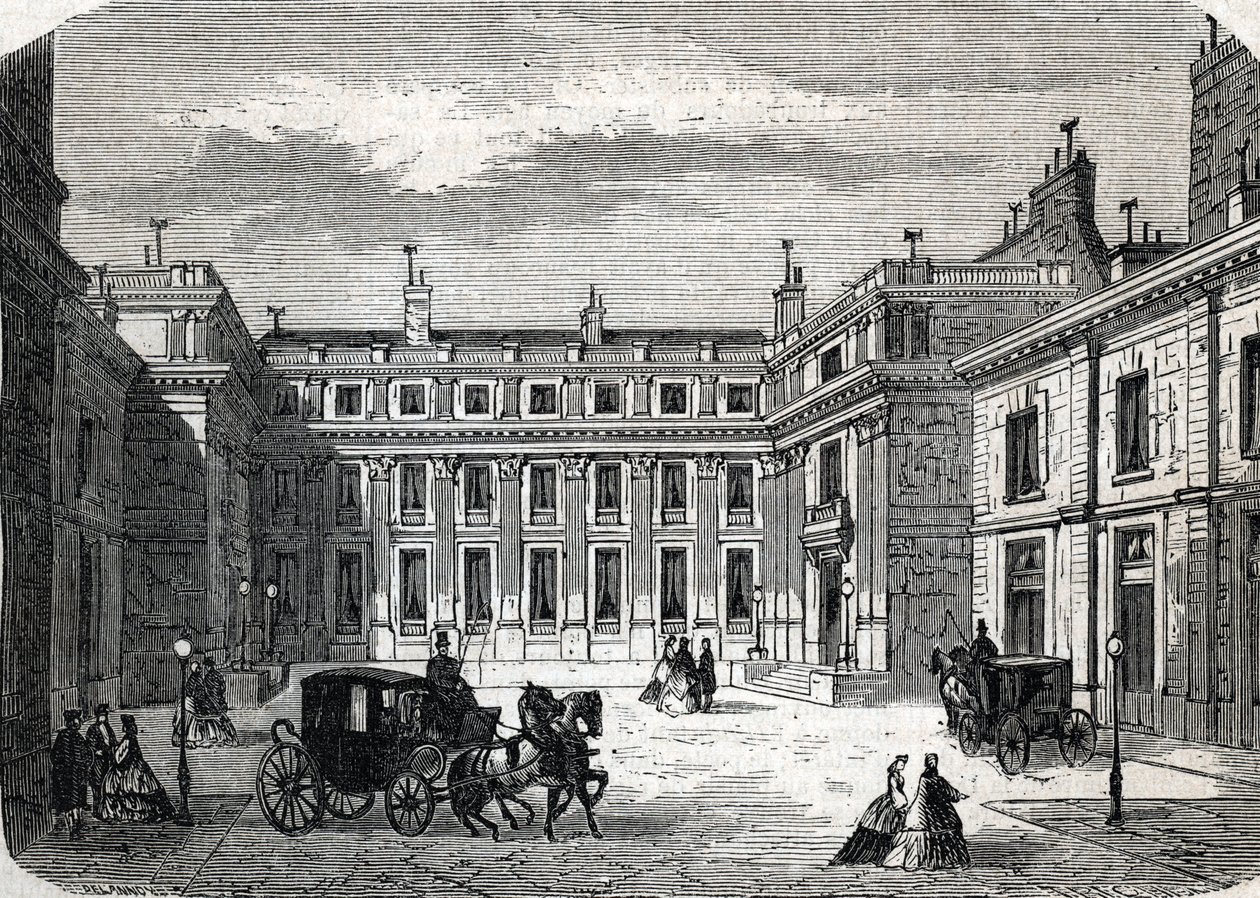 Pohled na ministerstvo veřejného školství, Hotel de Rochechouart rue de Grenelle, v Paříži - (rytina) 1864 od French School
