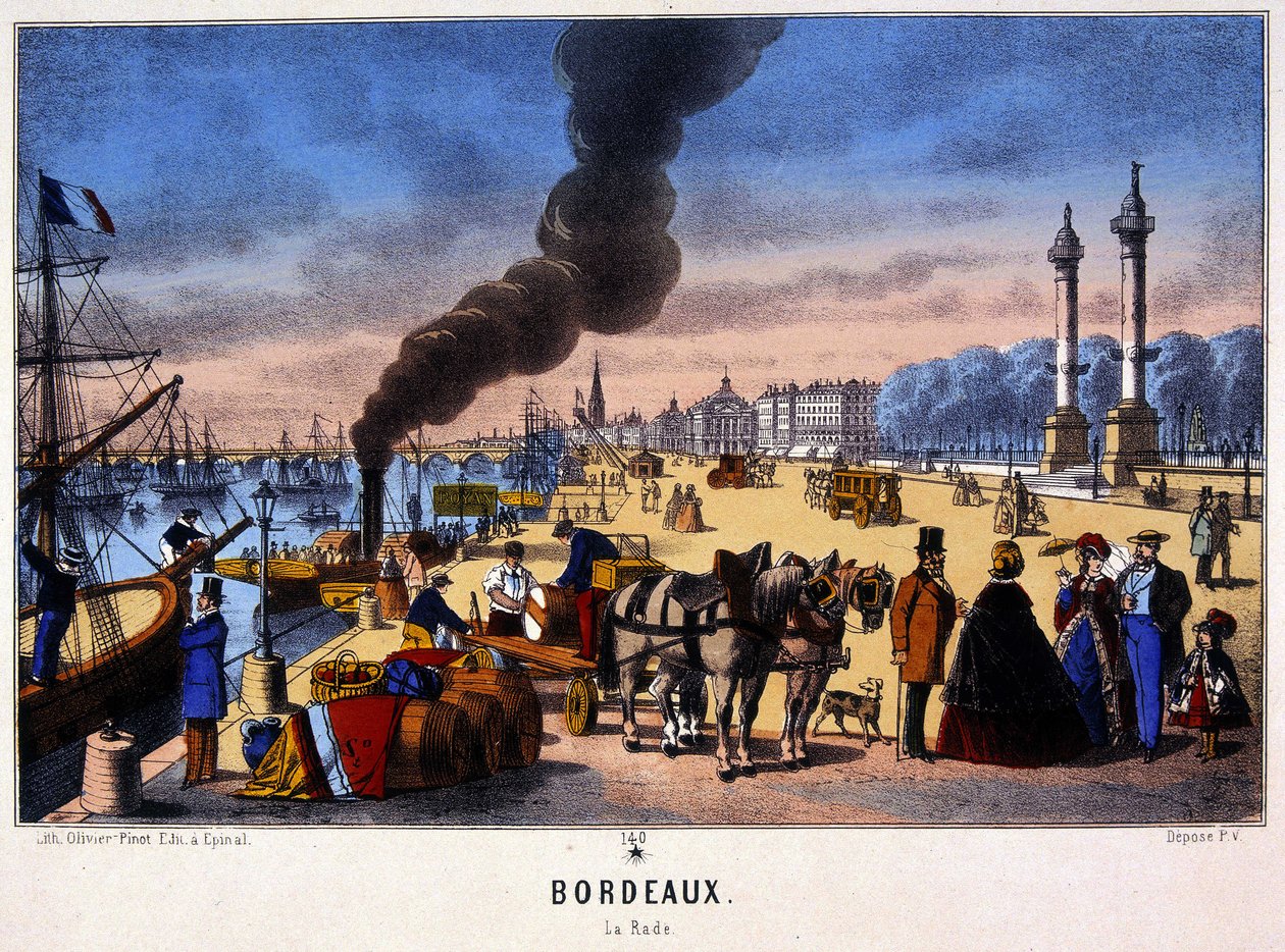 Pohled na přístav Bordeaux, obrázek Epinal, n.d. 19. století od French School