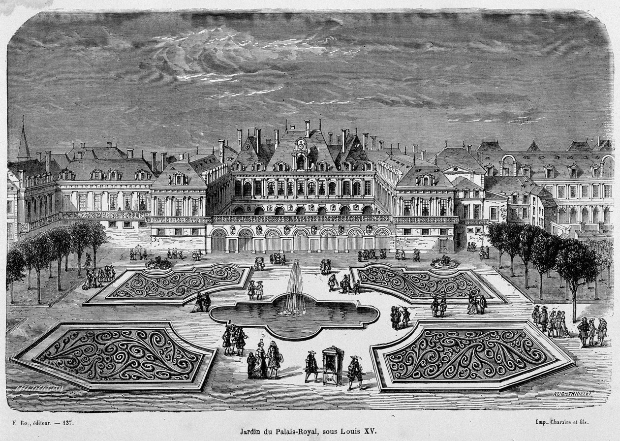 Pohled na park královského paláce za Ludvíka XV od French School
