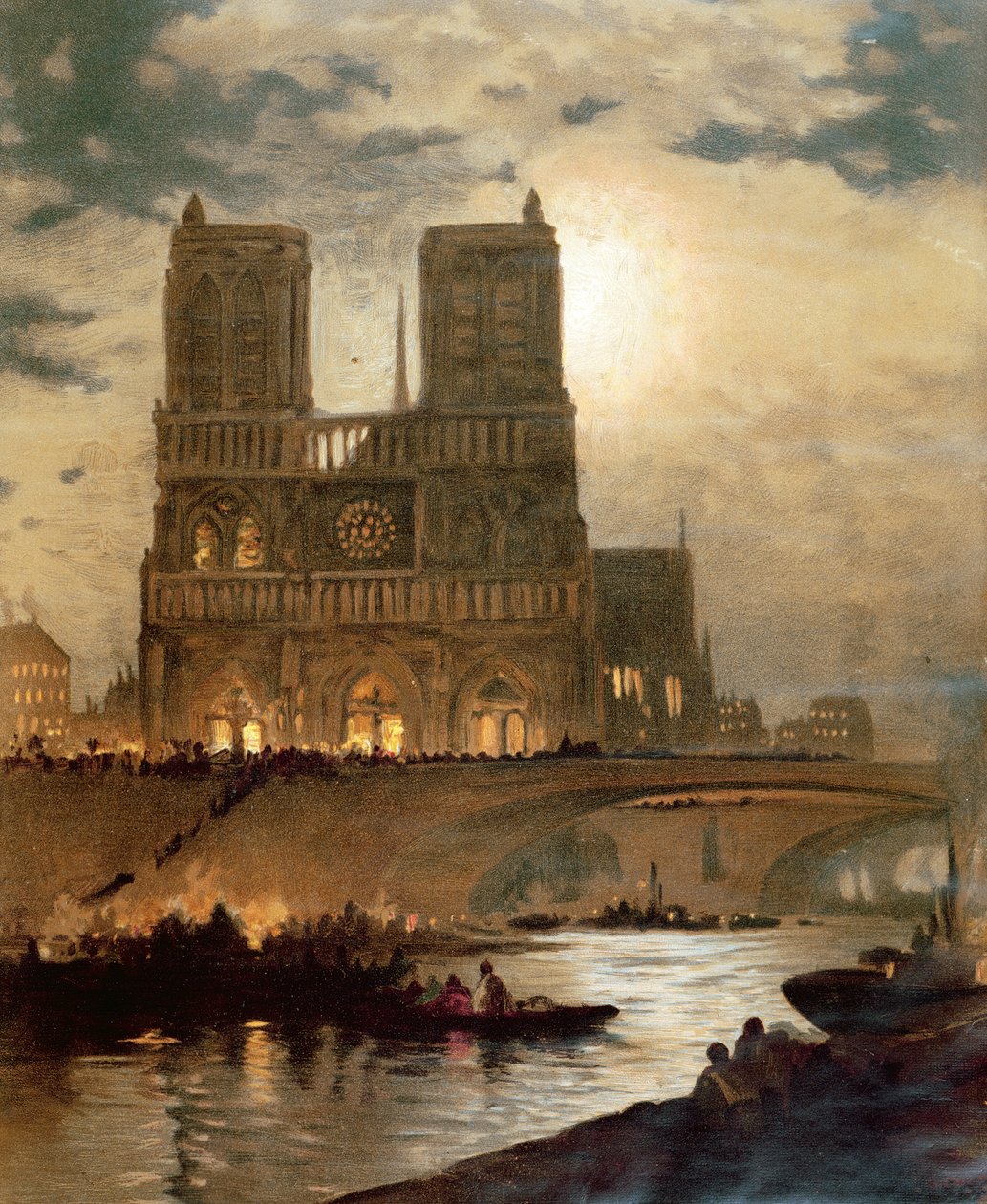 Pohled na západní průčelí katedrály Notre-Dame, Paříž, c.1840 od French School
