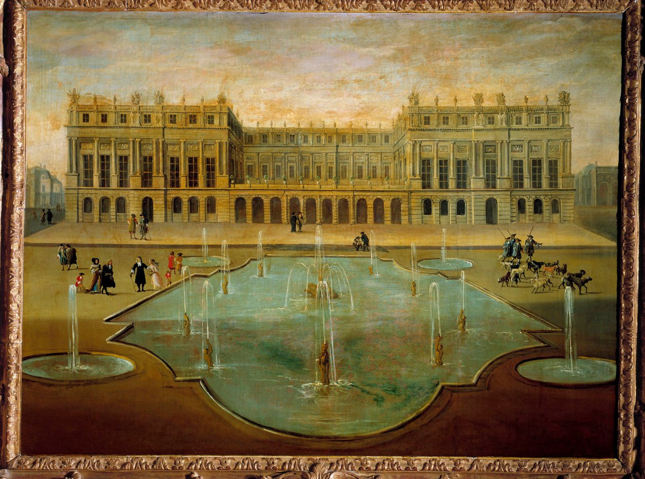 Pohled na zámek Versailles ze strany zahrad před rokem 1678 Anonymní obraz Francouzské školy. Slunce 17. století. 1,36 x 1,54 m od French School
