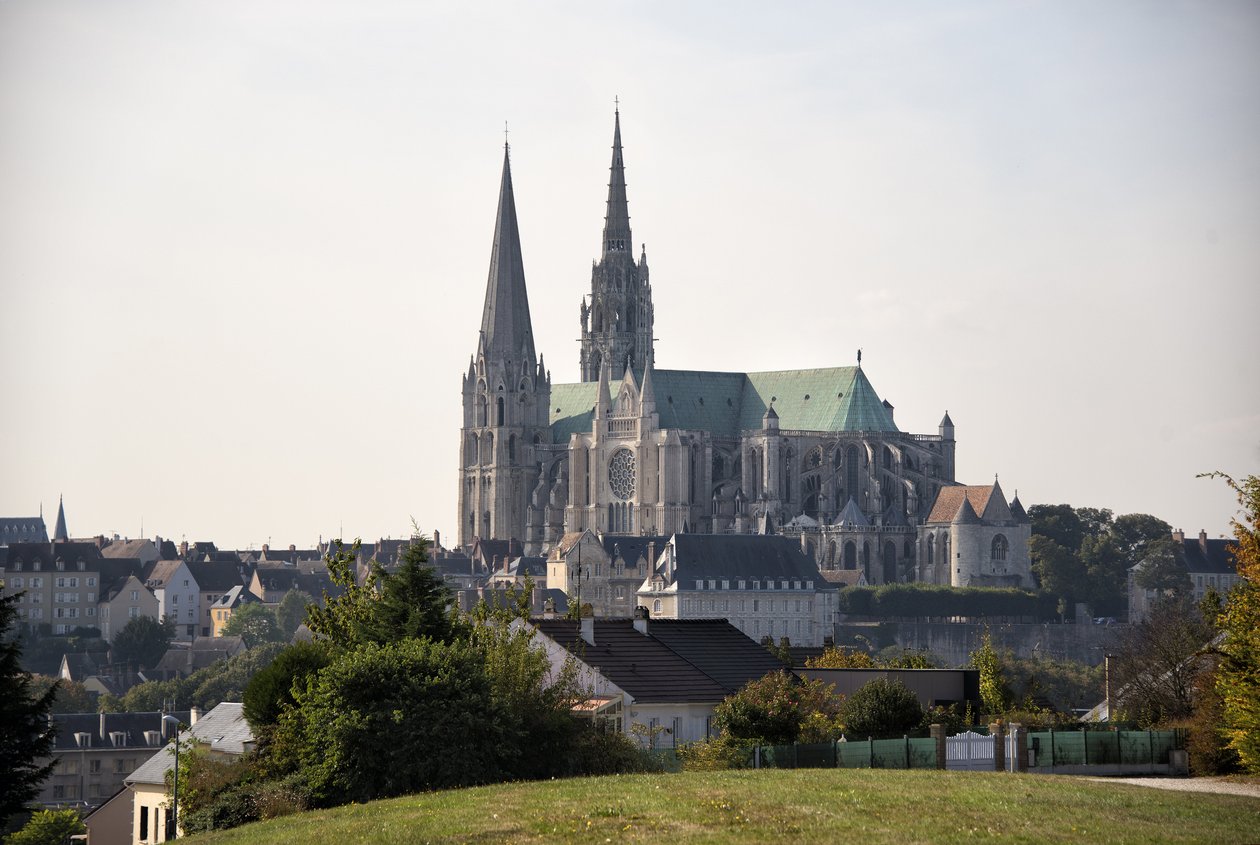 Pohled na katedrálu Chartres s městem od French School