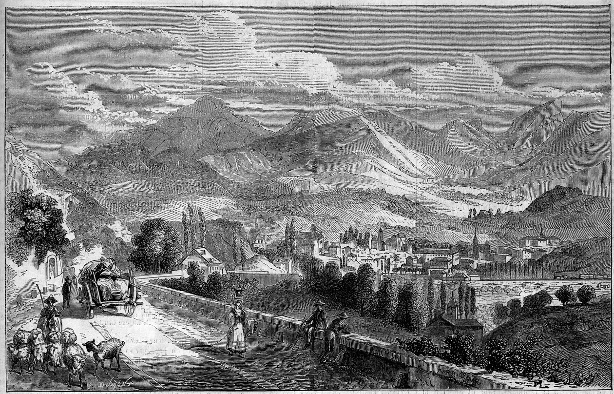 Pohled na město Chambery ze silnice do Aix. Savojsko (73) od French School