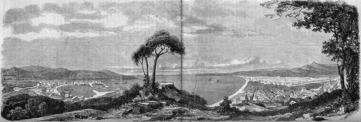 Pohled na město Nice v roce 1860. Rytina v „The Illustrous World““ č. 157 ze 14. dubna 1860. od French School