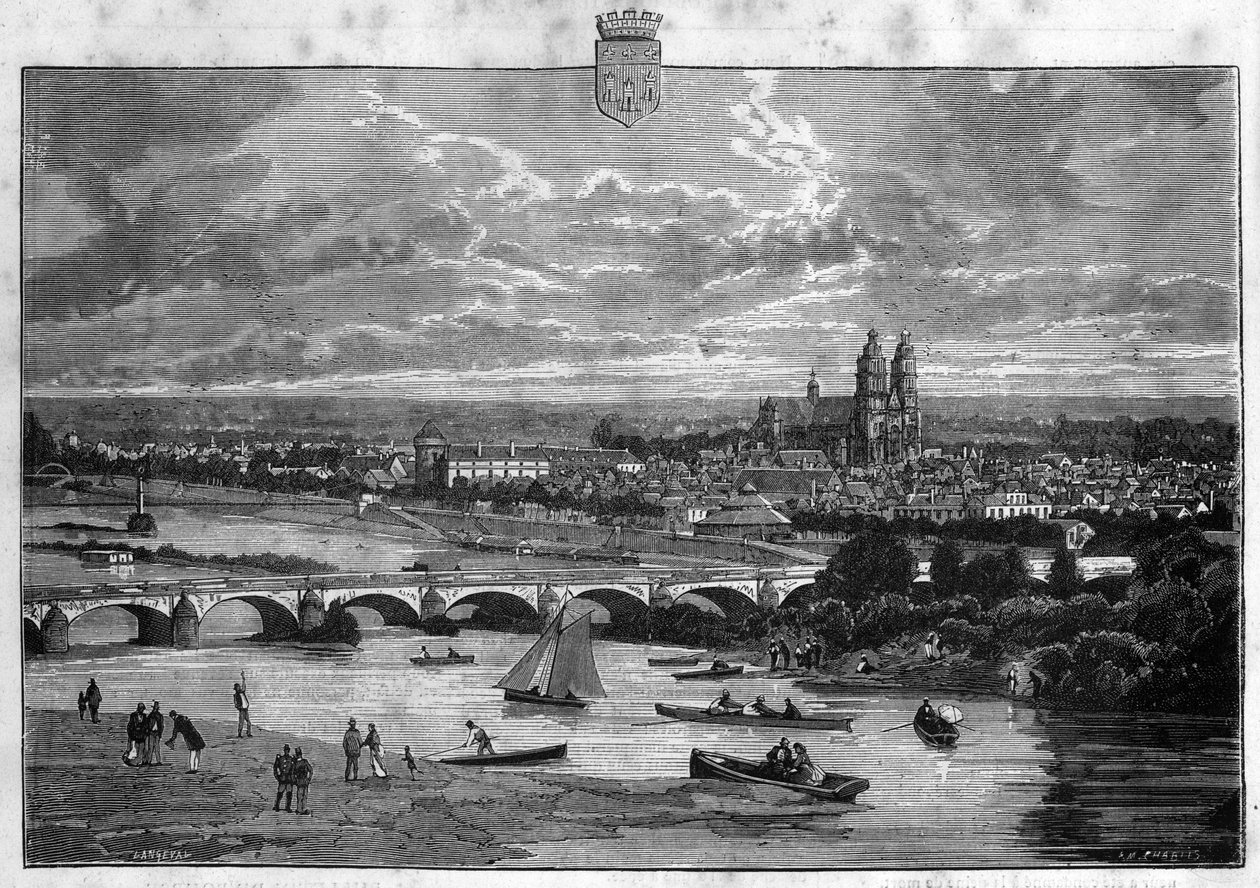 Pohled na město Tours v Indre et Loire. Rytina z roku 1880 v soukromé sbírce „La republique illustree“. od French School