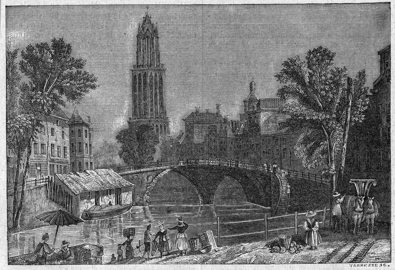 Pohled na město Utrecht v Holandsku, konec 19. století. Rytina v „La gazette du dimanche““ z 5. prosince 1895. od French School