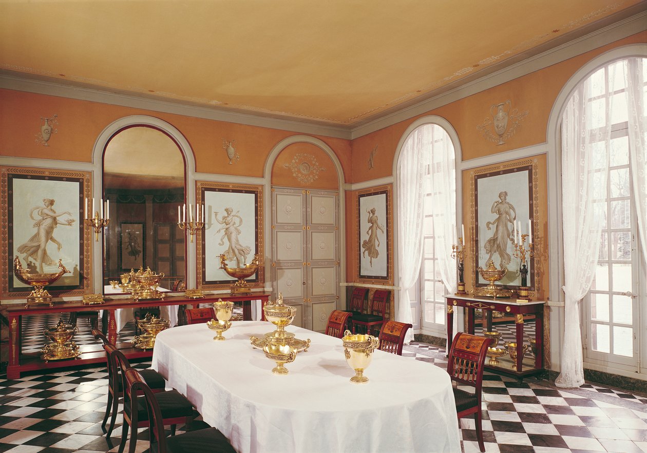 Pohled na jídelnu s freskami v pompejském stylu od Louise Lafittea (1770-1828) od French School