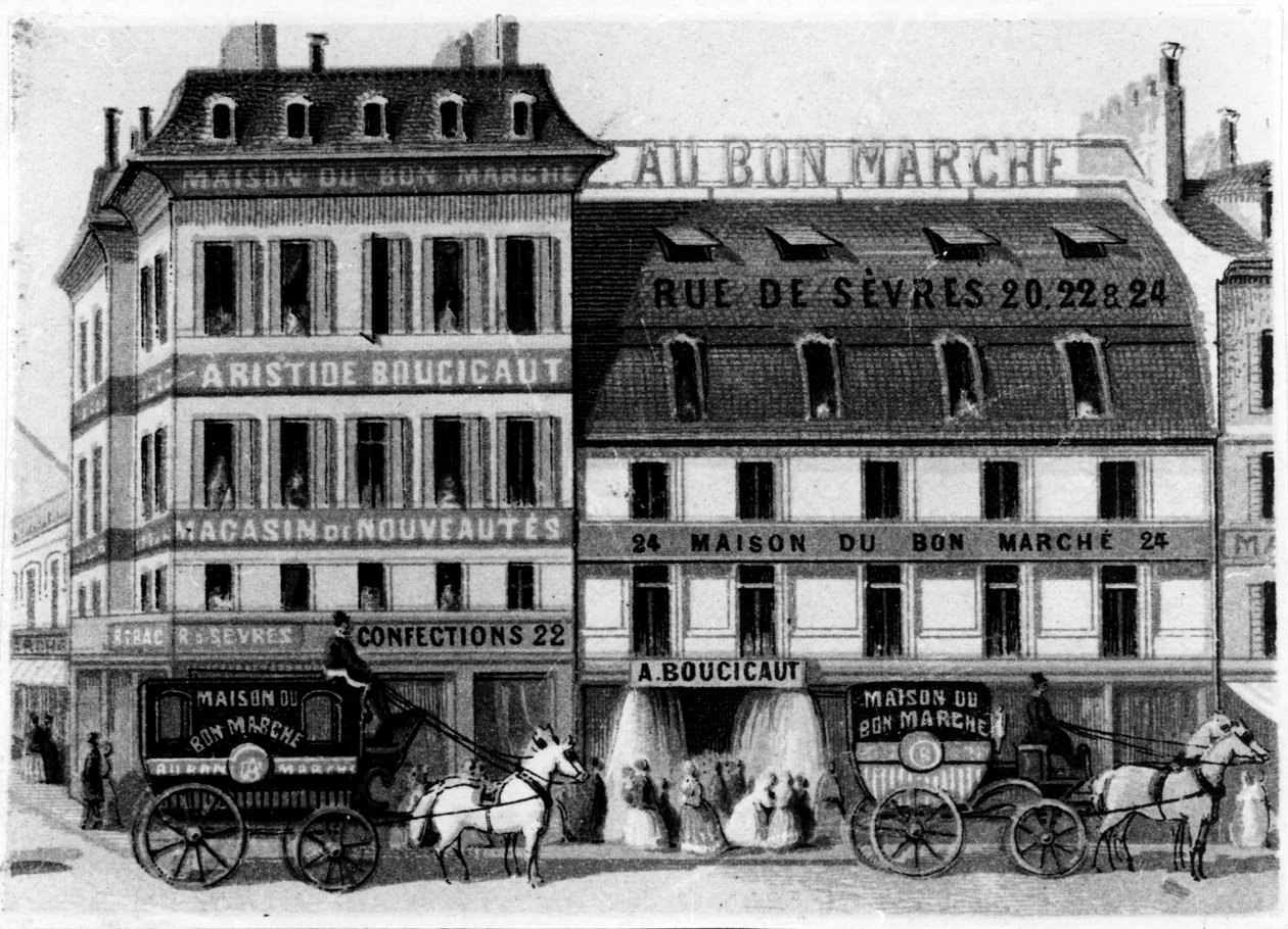 Pohled na exteriér obchodního domu Bon Marché, rue de Sèvres, Paříž, asi 1869 od French School