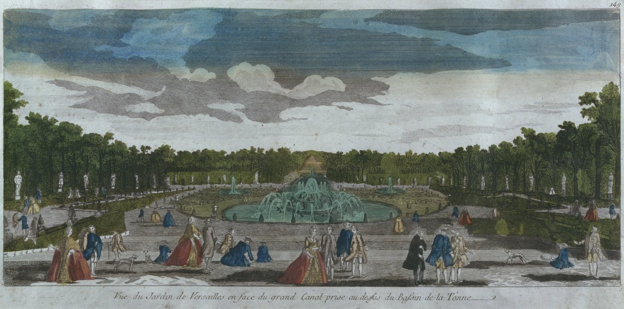 Pohled do zahrady před Canal Grande z fontány Latona, Versailles, Francie od French School
