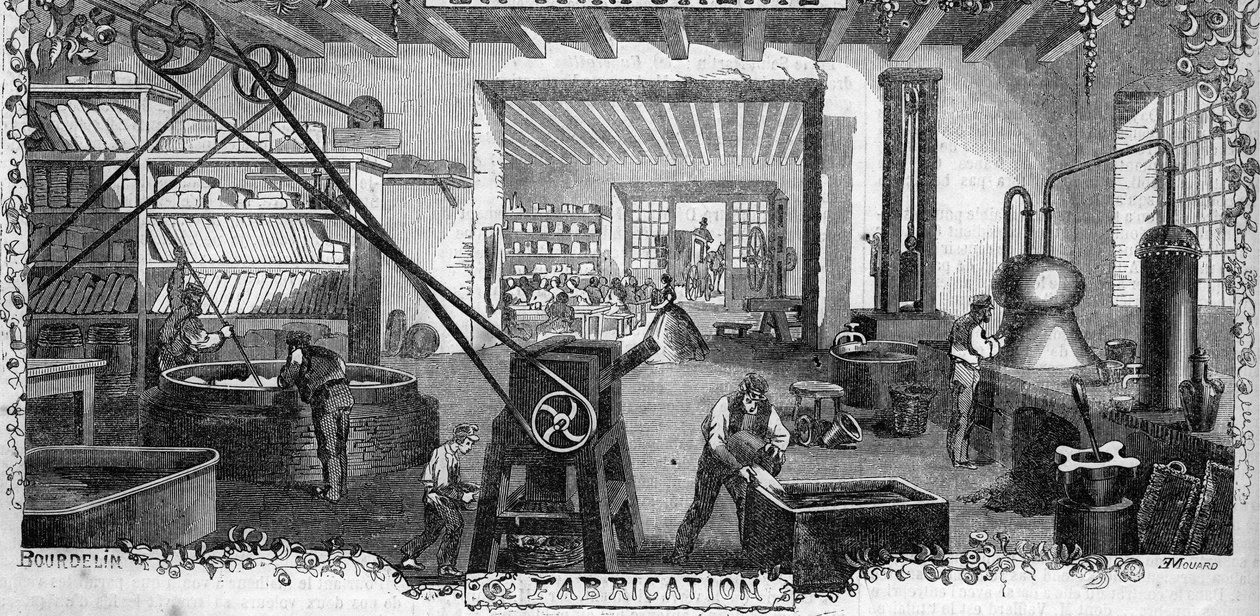 Pohled na továrnu parfumerie Delettrez v Neuilly od French School