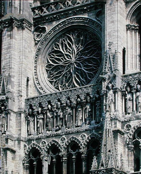 Pohled na rozetové okno na západním průčelí, 1225-30 od French School
