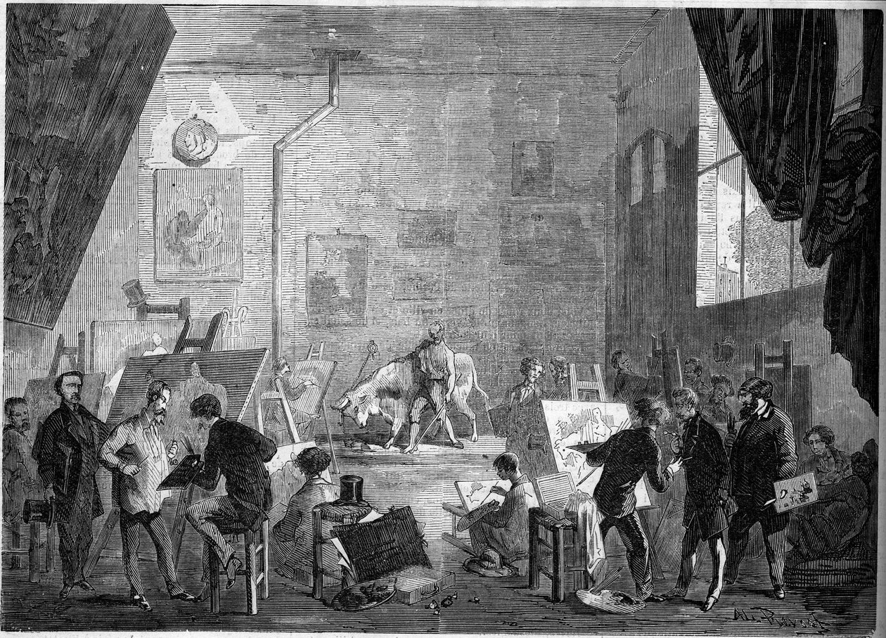 Pohled do ateliéru malíře Gustava Courbeta (1819-1877), rue Notre Dame des Champs v Paříži od French School