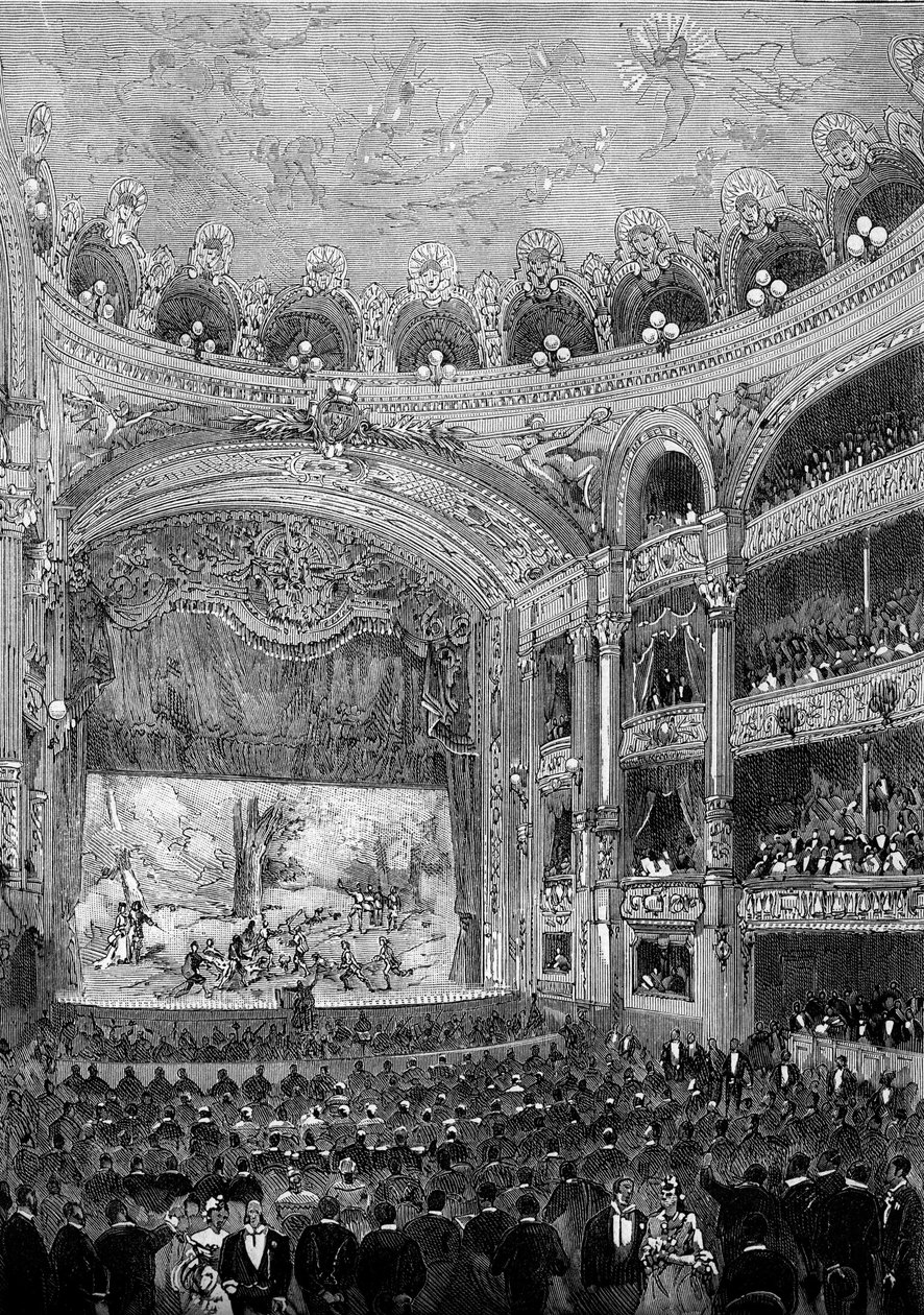 Pohled na divadelní sál Bellecour v Lyonu, postavený Julesem Chatronem (1831-1884) v roce 1879. Rytina v „“ Le Monde Illustré““ č. 1176 z 11. října od French School