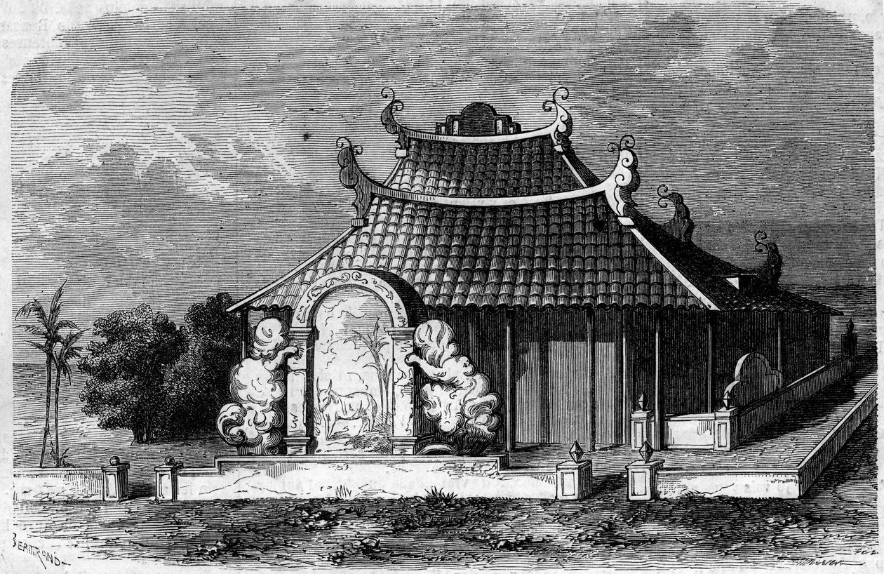 Pohled na hrobku Georgese Pierre Pigneau de Behaine (1741-1799), biskupa z Adranu. Saigon, Cochin, Čína od French School