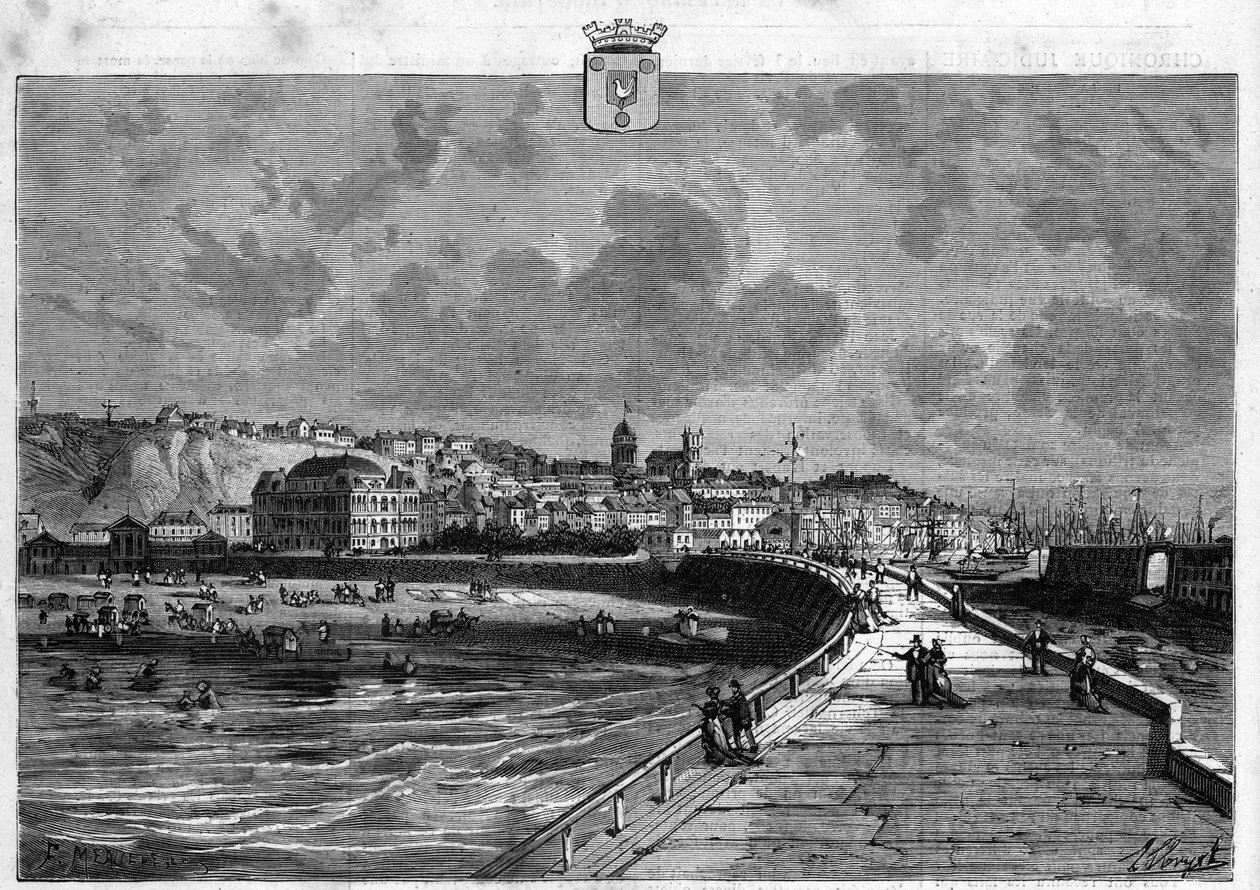 Pohled na město Boulogne v Pas de Calais. Rytina z roku 1880 v soukromé sbírce „La republique illustree“. od French School