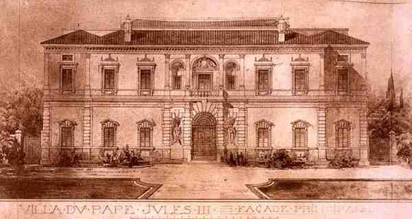 Villa Giulia, Řím, z „Fragmenty architektury středověku a renesance“, vyryl Jules Adolphe Chauvet (nar. 1828) (litho) od French School