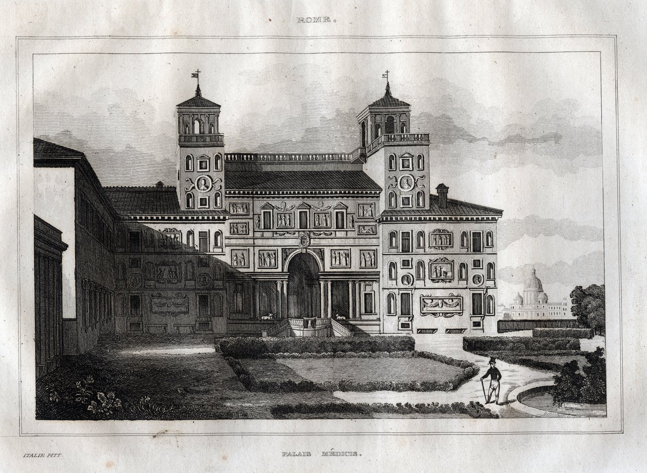 Villa Medici Řím - Villa Medicis - Rytina z „“ Malebné Itálie““ – Historická a popisná malba Itálie“ od M. de Norvinse, Ch. Nodier 1834-1836. od French School