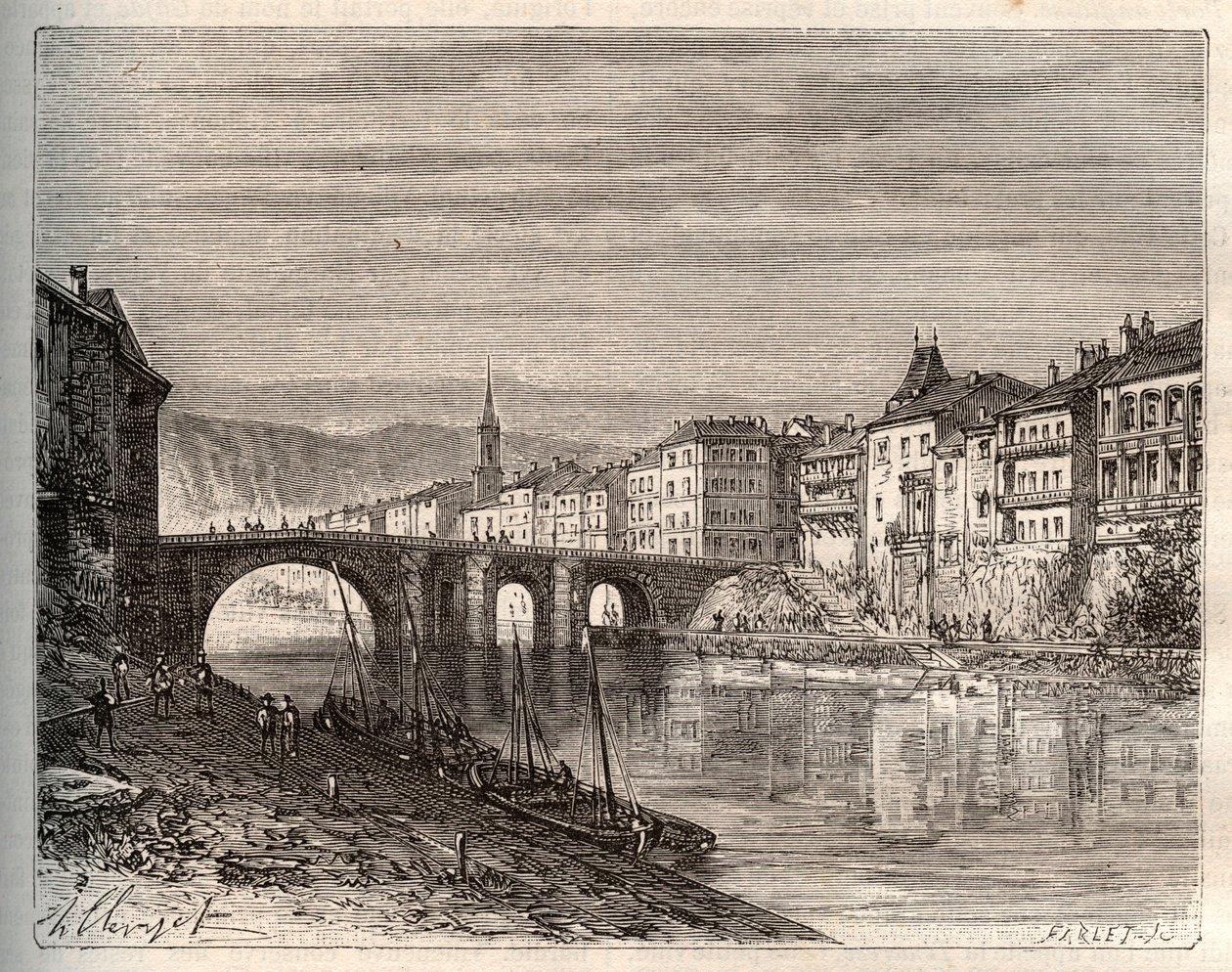 Villeneuve-sur-Lot (Villeneuve sur Lot) - departement Lot-et-Garonne - rytina v „La France illustree: geografie, historie, statistická správa“ od V.-A. Sladově hnědá. 1884 od French School