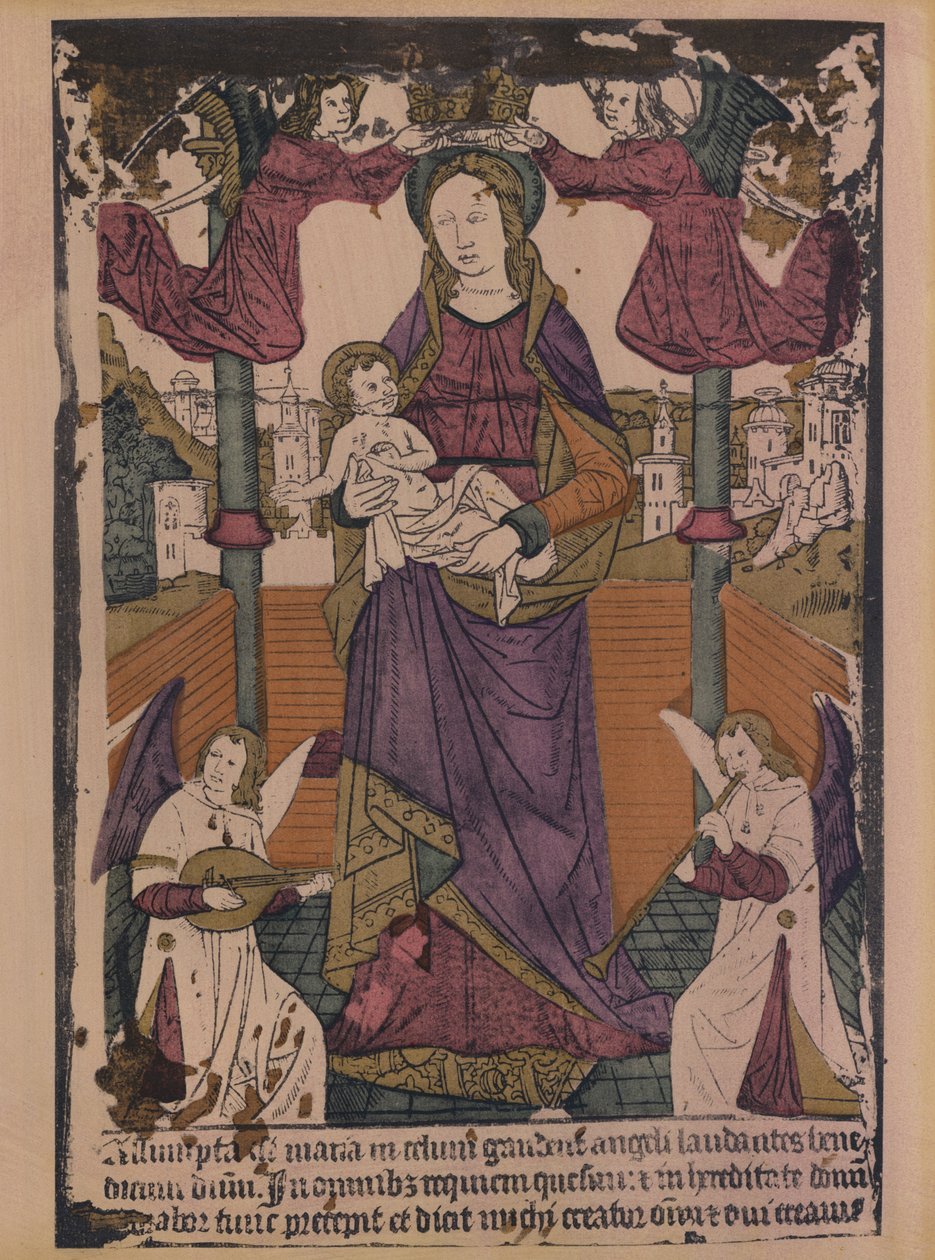 Panna s dítětem (barevná litografie) od French School