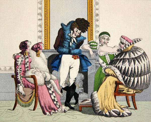 Visits in Furs, deska 38 z „Le Bon Genre“, počátek 19. století (barevná rytina) od French School