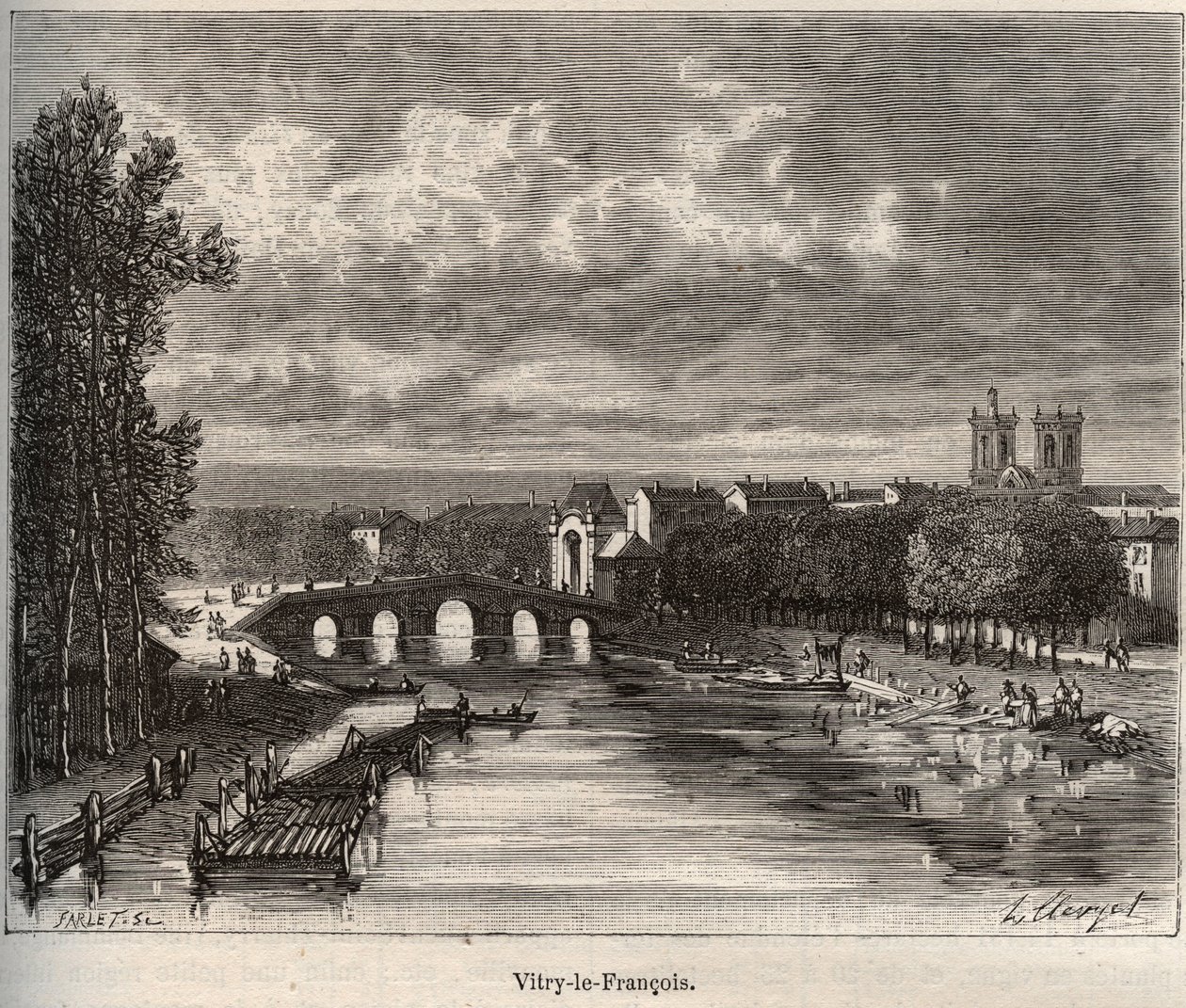 Vitry-le-Francois (Vitry le Francois) departement Marne - rytina v „La France illustree: geografie, historie, statistická správa“ od V.A. Sladově hnědá. 1884 od French School