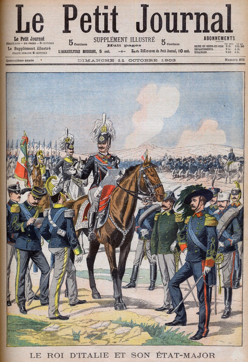 Vittorio Emanuele III di Savoia - italský král Viktor Emanuel III. a jeho generální štáb. Italský král a jeho štáb. Ilustrace pro Le petit Journal od French School