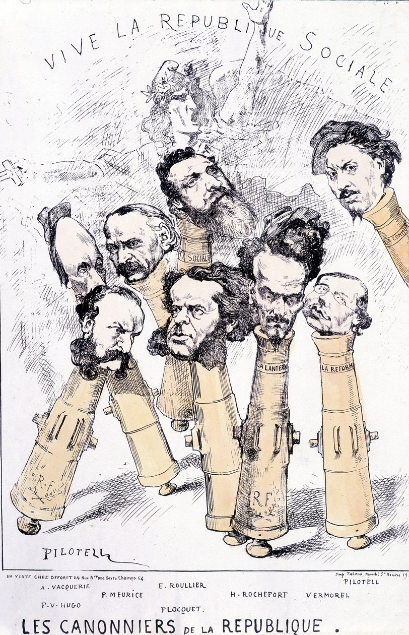 Ať žije společenská republika - Dělové čluny republiky: A. Vacquerie, F.V. Hugo, P. Meurice, E. Roullier, Flocquet, H. Rochefort, Vermorel, Pilotell. Kreslená pohádka. od French School
