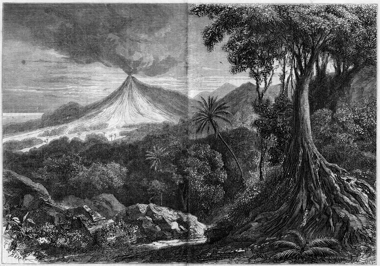 Sopečná erupce, ostrov Réunion od French School