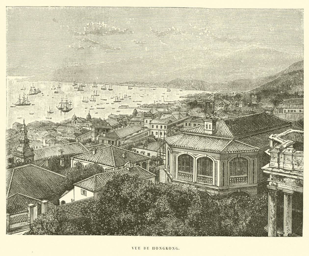 Pohled na Hongkong (rytina) od French School