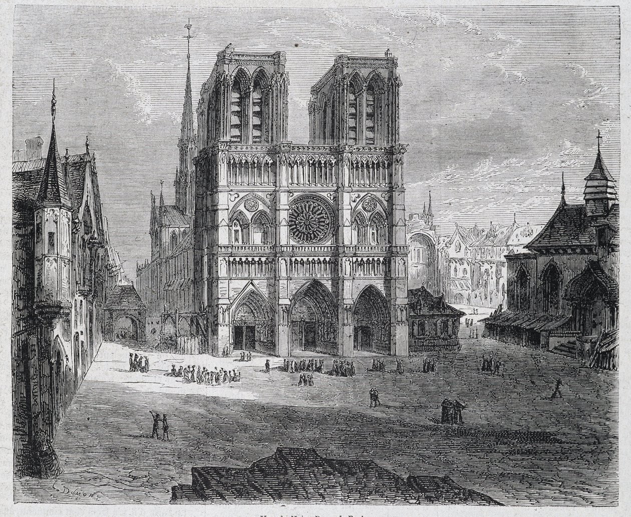 Pohled na Notre-Dame de Paris - v „Paříži v průběhu staletí“, od H. Gourdona de Genouillac, ed. F. Roy, Paříž od French School