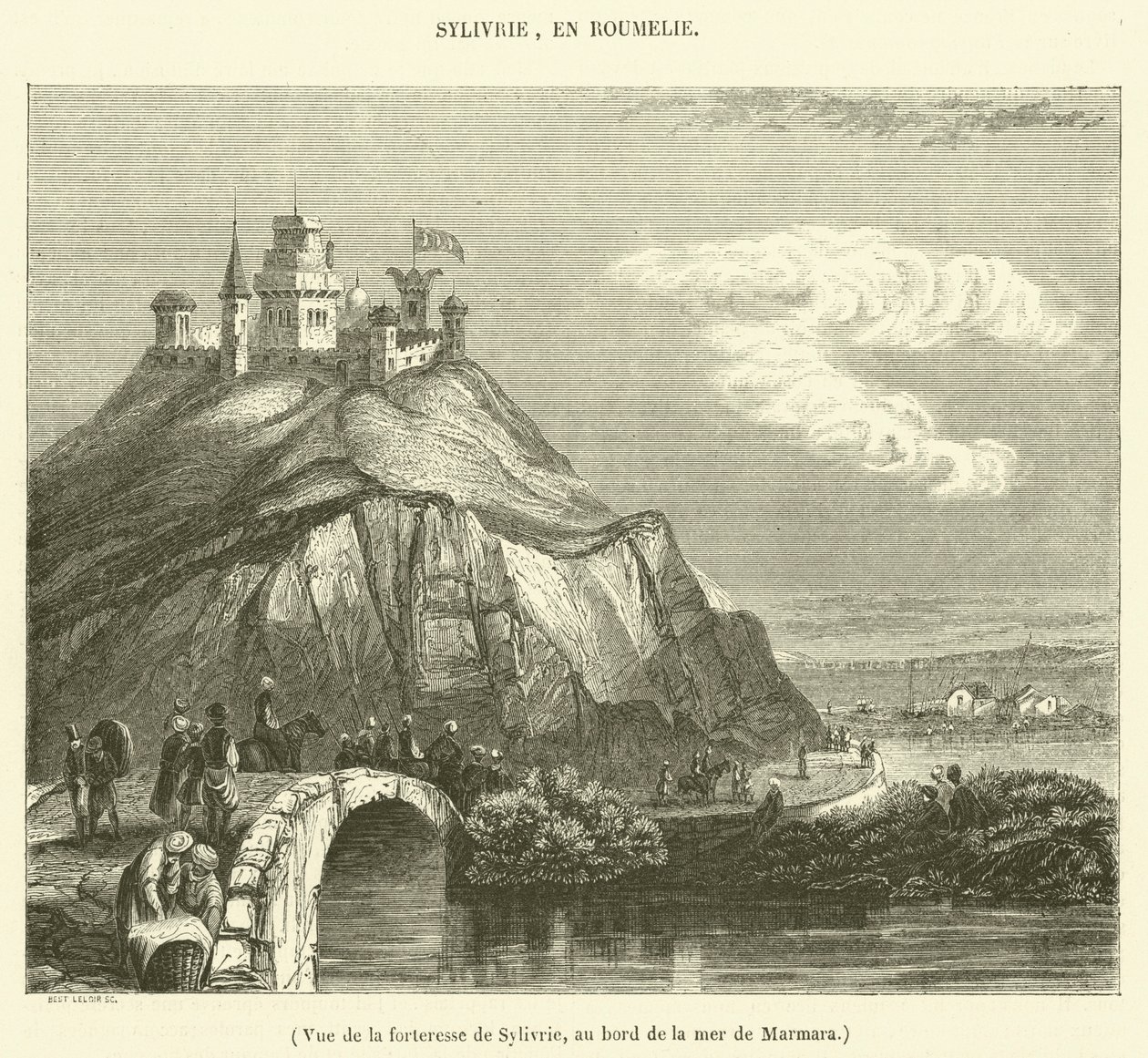 Pohled na pevnost Sylivrie na břehu Marmarského moře (rytina) od French School