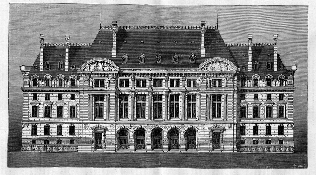 Vnější pohled na nové budovy Sorbonny v Paříži (hlavní průčelí) od Henri-Paula (Henri Paul) Nenot (1853-1934) od French School