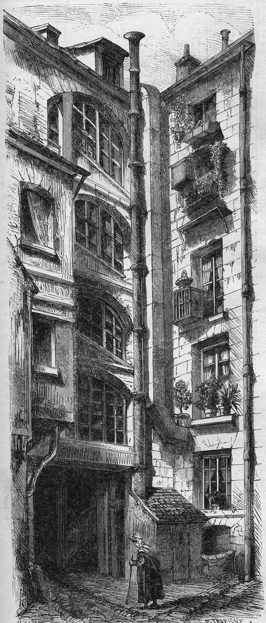 Vnitřní pohled na nádvoří domu na adrese 18, rue d