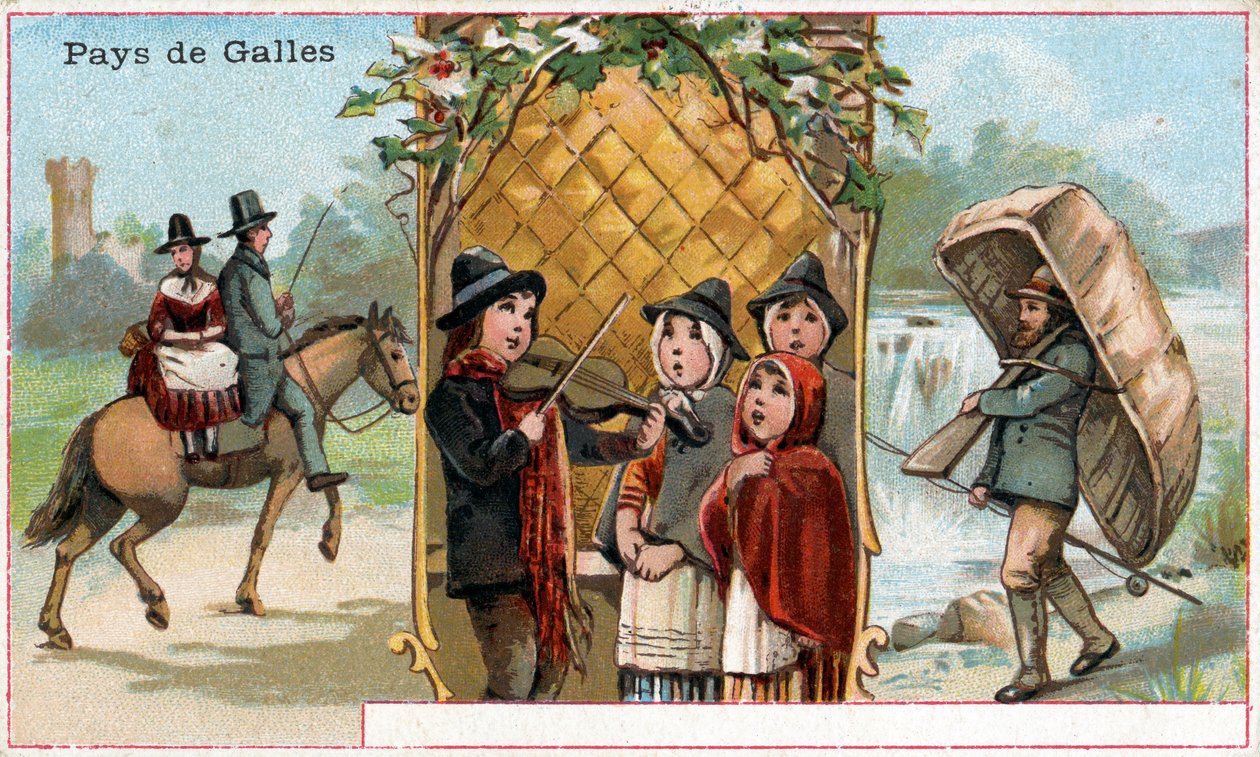 Wales, propagační karta pro nápoj Chicorée à la Bergère s vyobrazením velšského života, kolem roku 1890 (viz také 488432) od French School