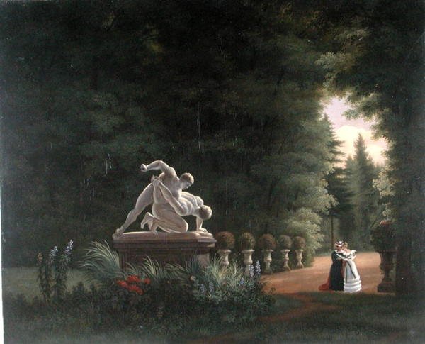 Procházka ve Folie-Beaujon v Paříži, kolem roku 1830 (olej na plátně) od French School