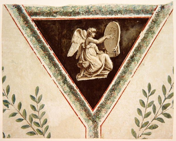 Detail tapety zobrazující panel s andělem od French School