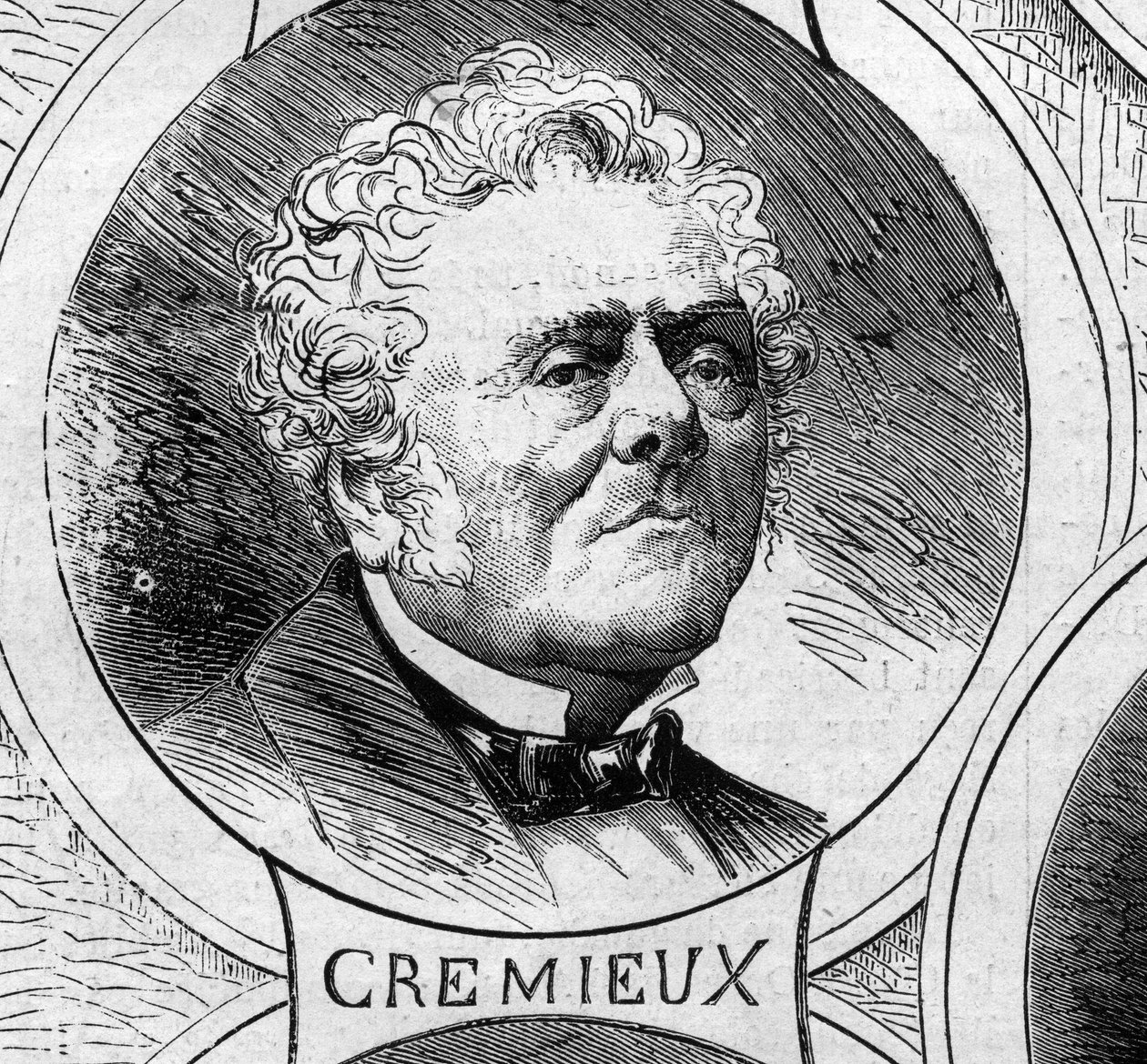 Válka 1870 – Vláda národní obrany: portrét Adolpha Cremieuxe (1796-1880), člena prozatímní vlády z roku 1870. Rytina v „“ Le Monde Illustré““ č. 706 z 22. října od French School