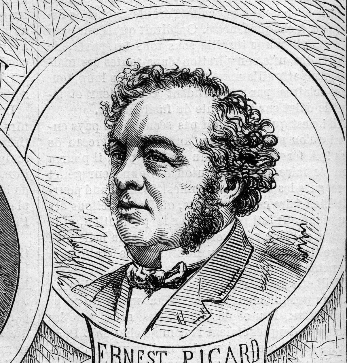 Válka 1870 - Vláda národní obrany: portrét Ernesta Picarda (1821-1877), člena prozatímní vlády z roku 1870. Rytina v „“ Le Monde Illustré““ č. 706 z 22. října od French School