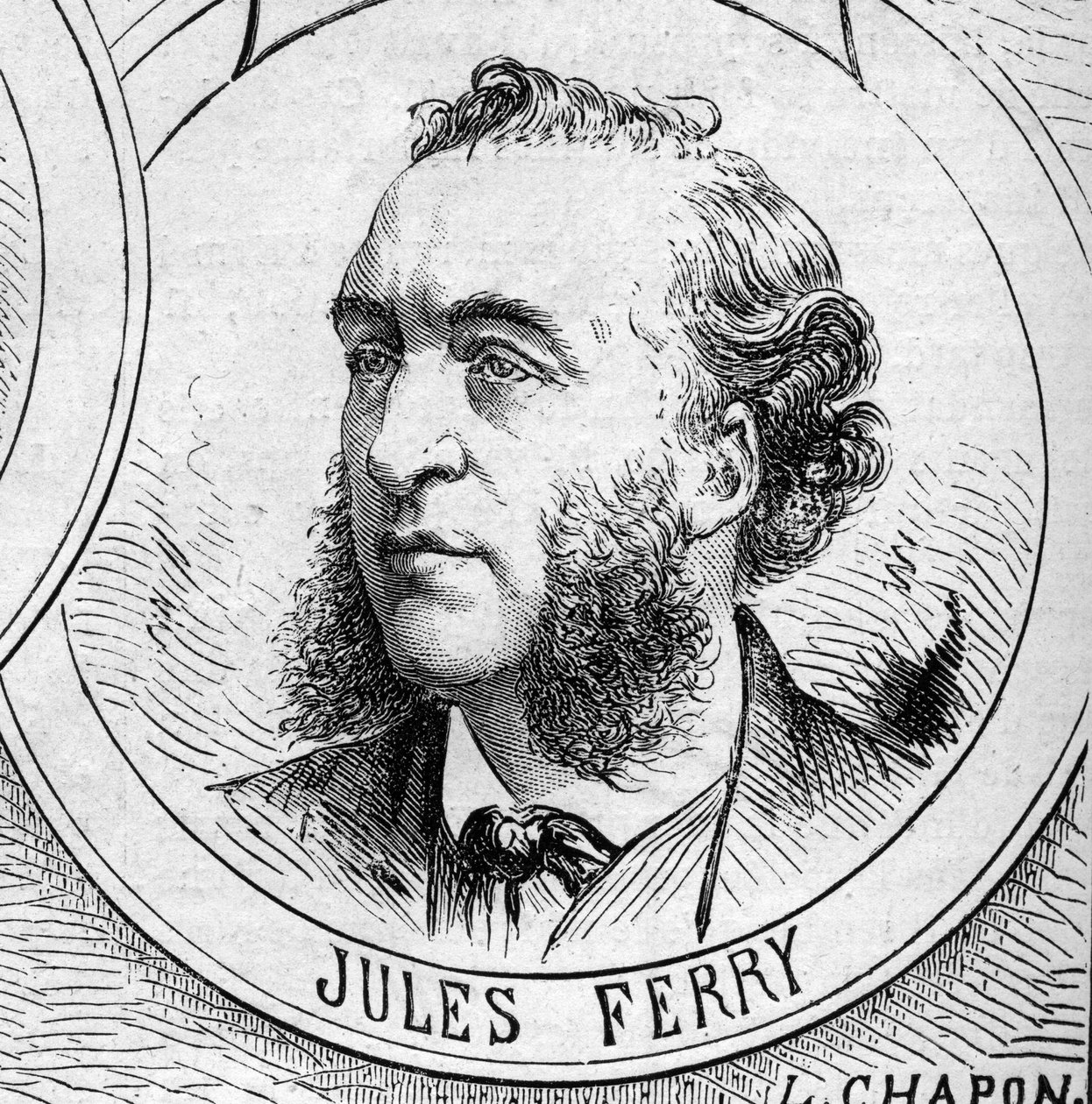 Válka 1870 – Vláda národní obrany: portrét Julese Ferryho (1832-1893), člena prozatímní vlády z roku 1870. Rytina v „“ Le Monde Illustré““ č. 706 z 22. října od French School