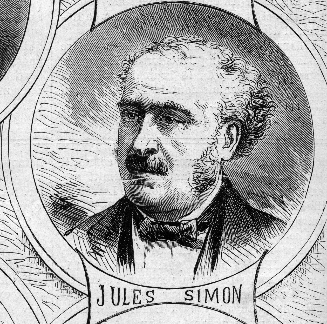 Válka 1870 – Vláda národní obrany: portrét Julese Simona (Francois Jules Suisse, dit) (1814-1896), člena prozatímní vlády z roku 1870. Rytina v „“ Le Monde Illustré““ č. 706 z 22. října od French School