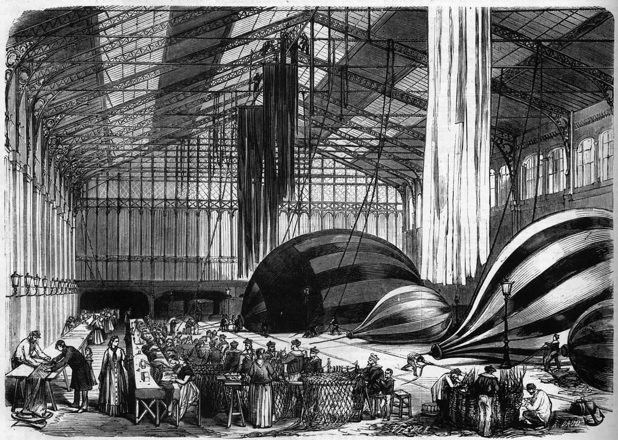 Válka 1870 - Siege de Paris: dílny na stavbu balónů ve stanici Orleans (dnes Gare d