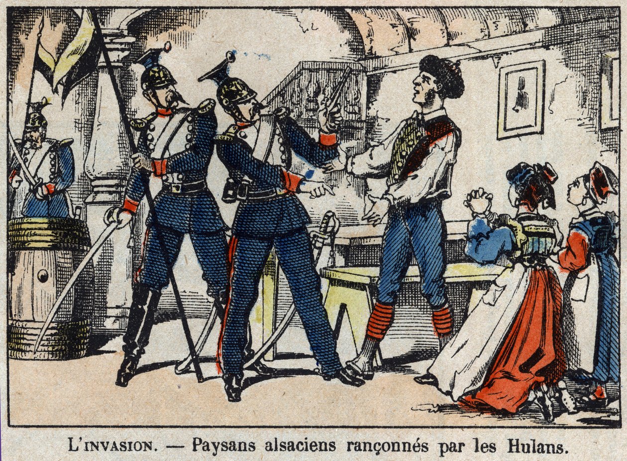 Válka z roku 1870 mezi Francií a Pruskem: Alsaští rolníci ovládli Hulány (Uhlany, Houlanové) obraz Epinalu. od French School