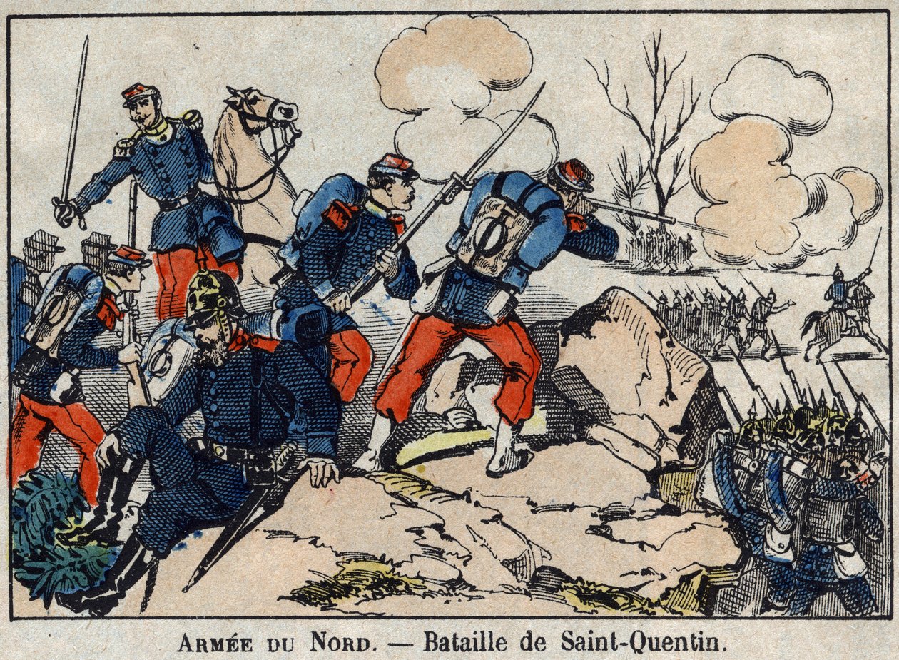 Válka roku 1870 mezi Francií a Pruskem: Bitva u Saint Quentin v lednu 1871. Obrázek Epinal. od French School