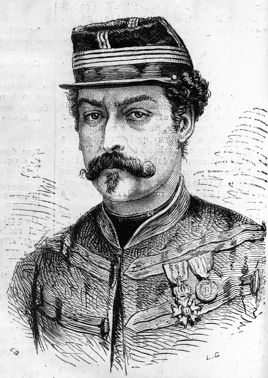 Válka 1870: portrét Leona Franchettiho (1834-1870), francouzského vojáka, velitele skautů na Seině. Rytina v „“ Le Monde Illustré““ č. 714 ze 17. prosince 1870. od French School