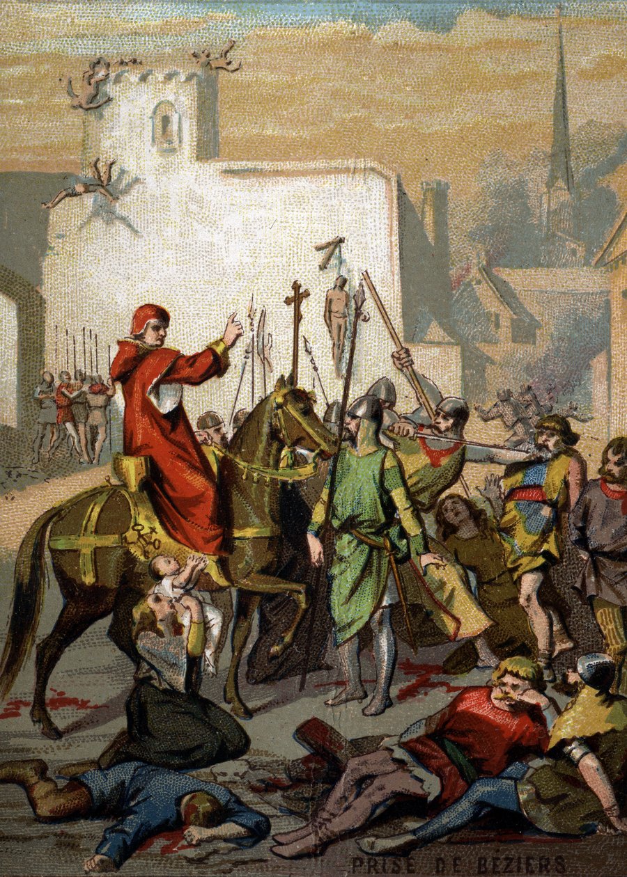 Válka Albigeese – dobytí Beziers „“Zabijte všechno, Bůh pozná jeho““ (Innocent III. od French School